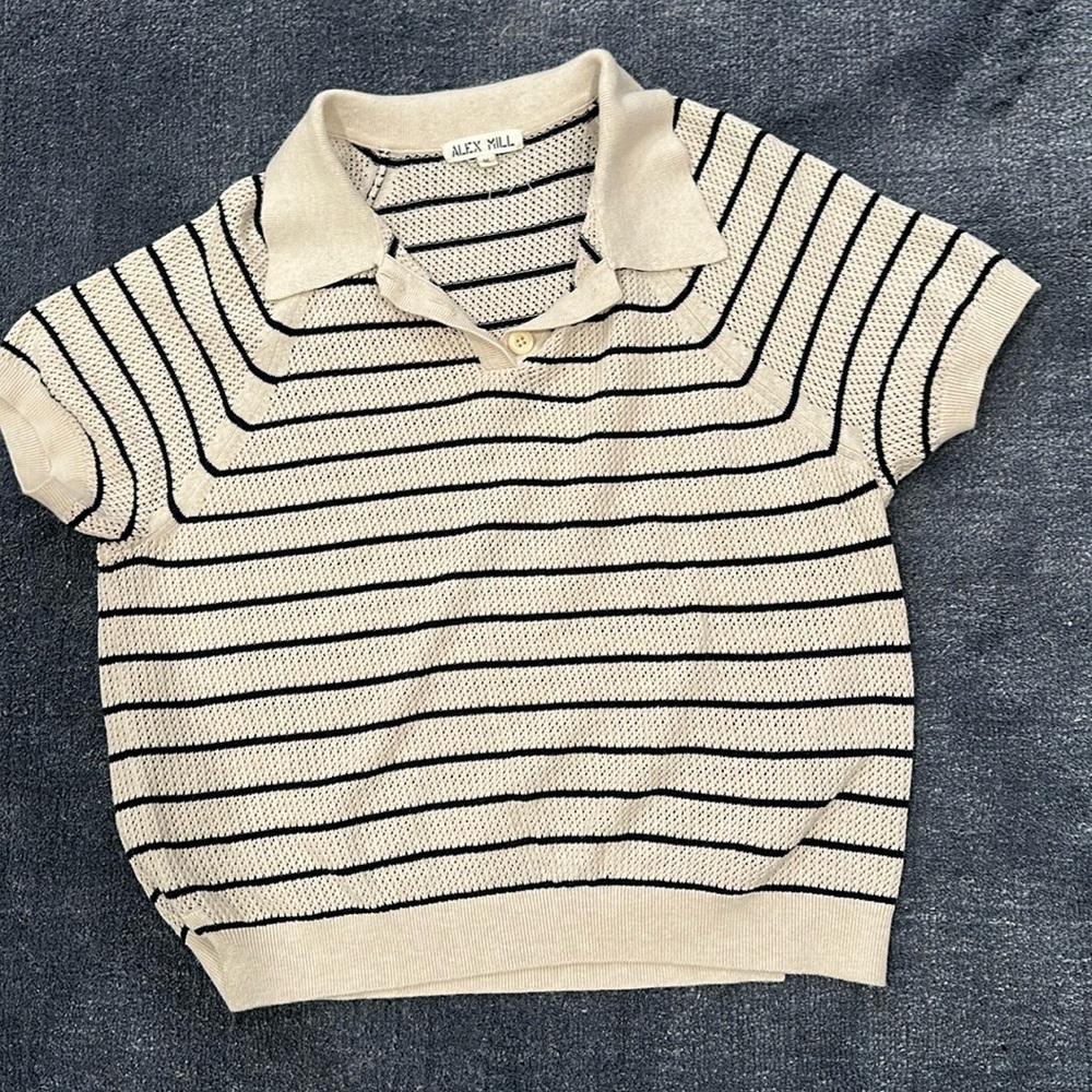Alex Mill Carly Polo in Stripe Navy/White Sz M